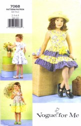 7068 VOGUE GIRLS TIER RUFFLE BACK BOW DRESS  PATTERN 2-5, 6-8